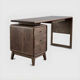 Brown Wood Soft Close Drawer Side Storage Writing Desk Image - 11