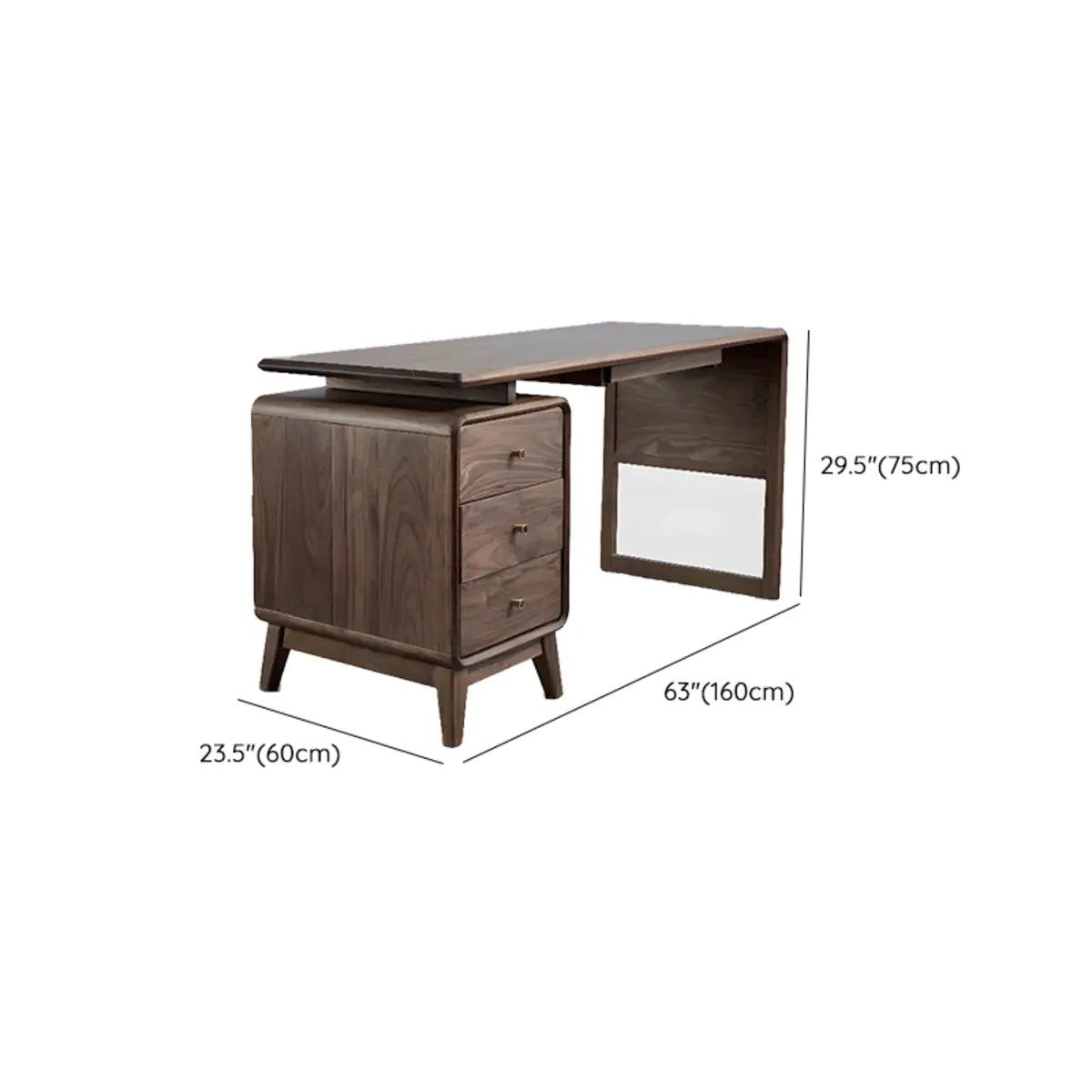 Brown Wood Soft Close Drawer Side Storage Writing Desk 