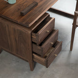 Brown Wood Soft Close Drawer Side Storage Writing Desk Image - 4