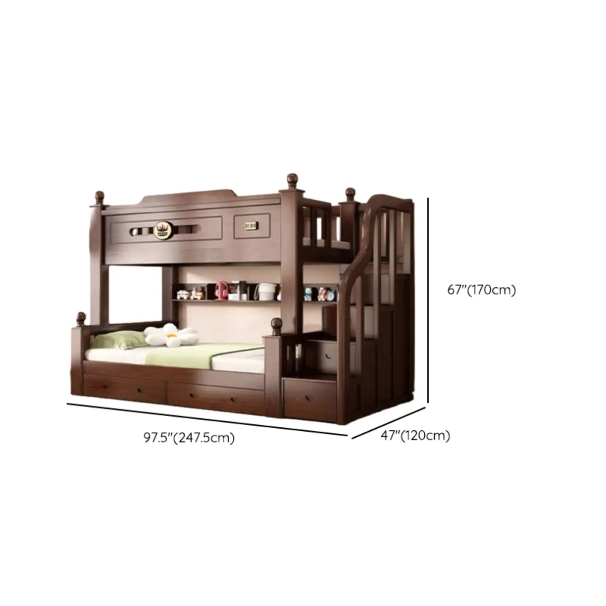 Brown Wood Storage Bunk Bed with Mattress and Bookcase Image - 19