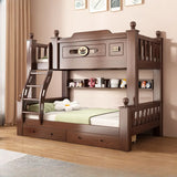 Brown Wood Storage Bunk Bed with Mattress and Bookcase Image - 2