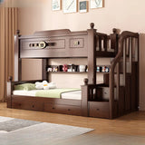 Brown Wood Storage Bunk Bed with Mattress and Bookcase Image - 3