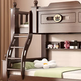 Brown Wood Storage Bunk Bed with Mattress and Bookcase Image - 9