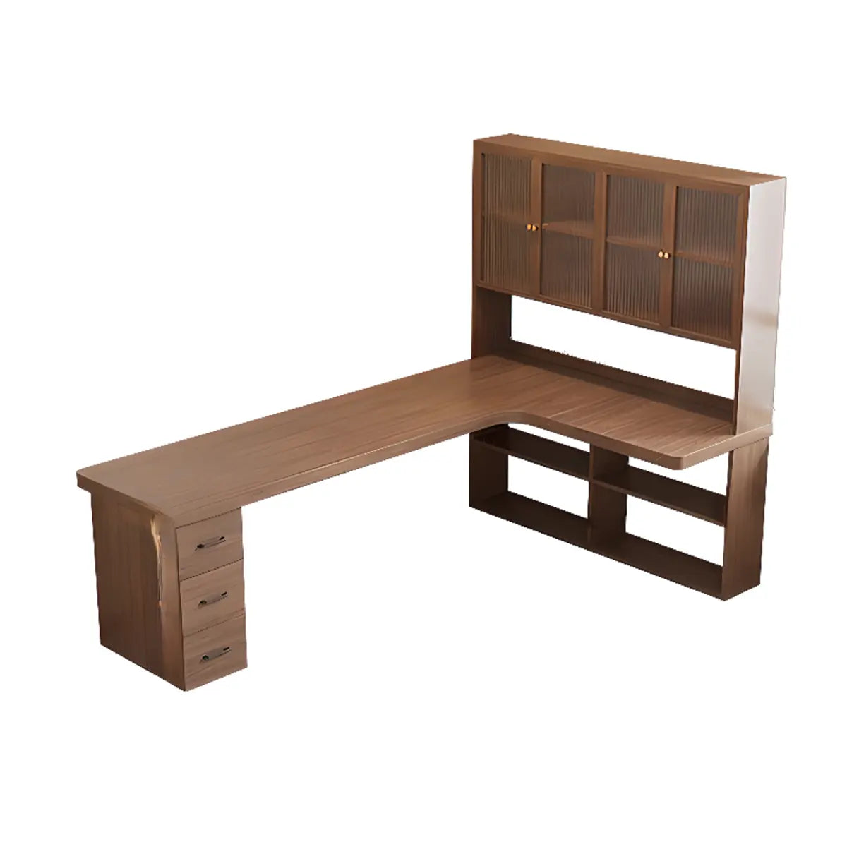 Brown Wood Storage Butcher Block L-Shape Writing Desk Image - 9