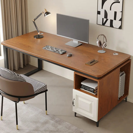 Brown Wood Tableside Storage L-Shaped Computer Desk Image - 1