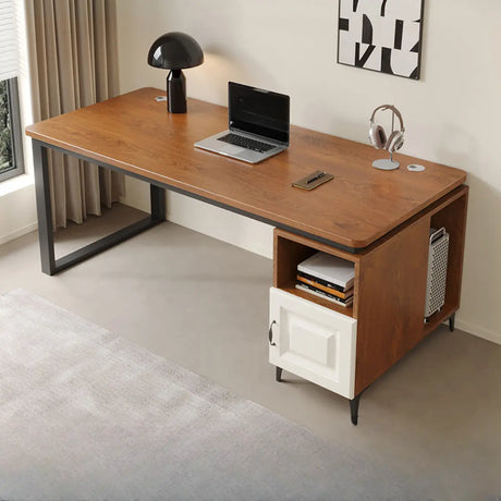 Brown Wood Tableside Storage L-Shaped Computer Desk Image - 2