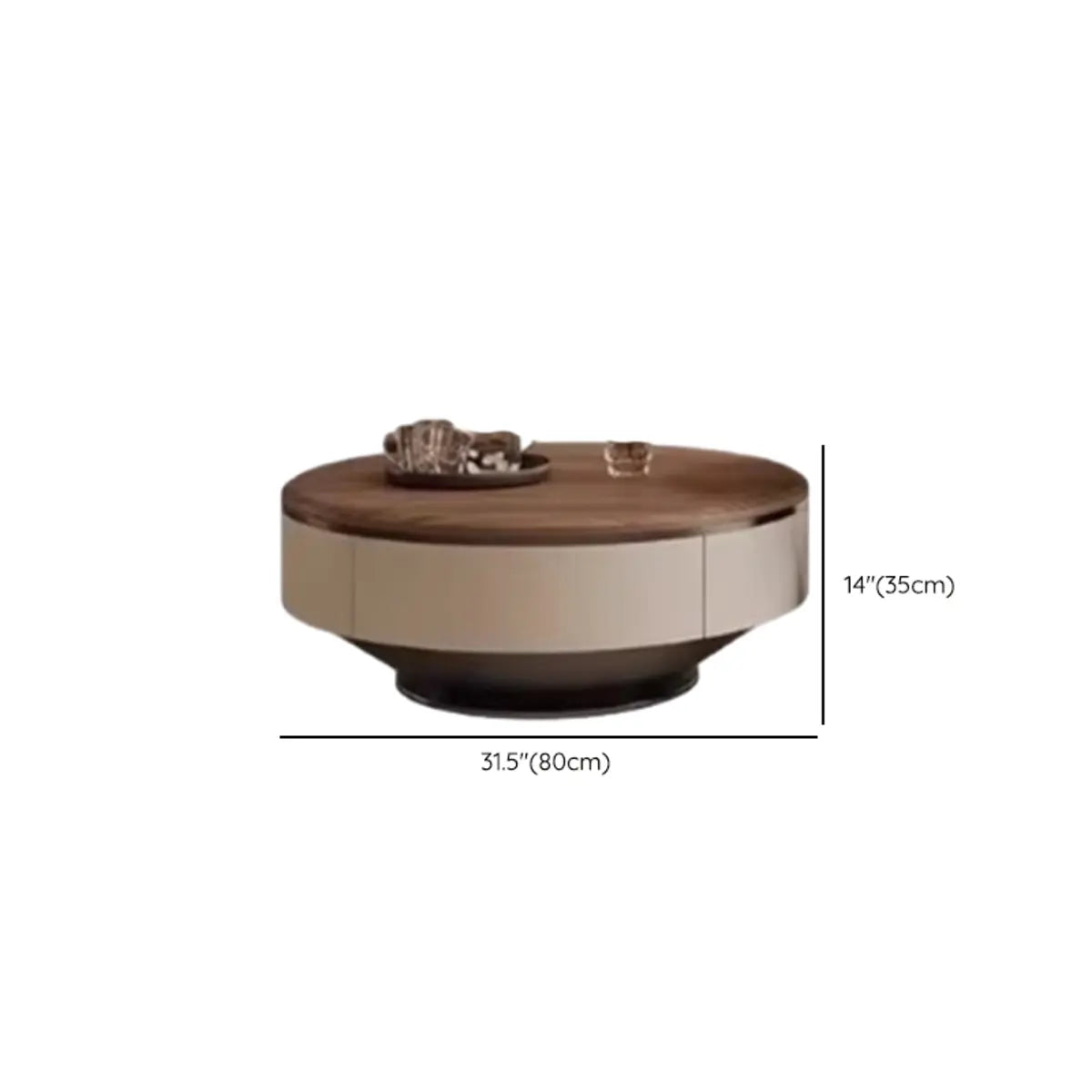 Brown Wood Top Nesting Round Coffee Table with Drawers Image - 14