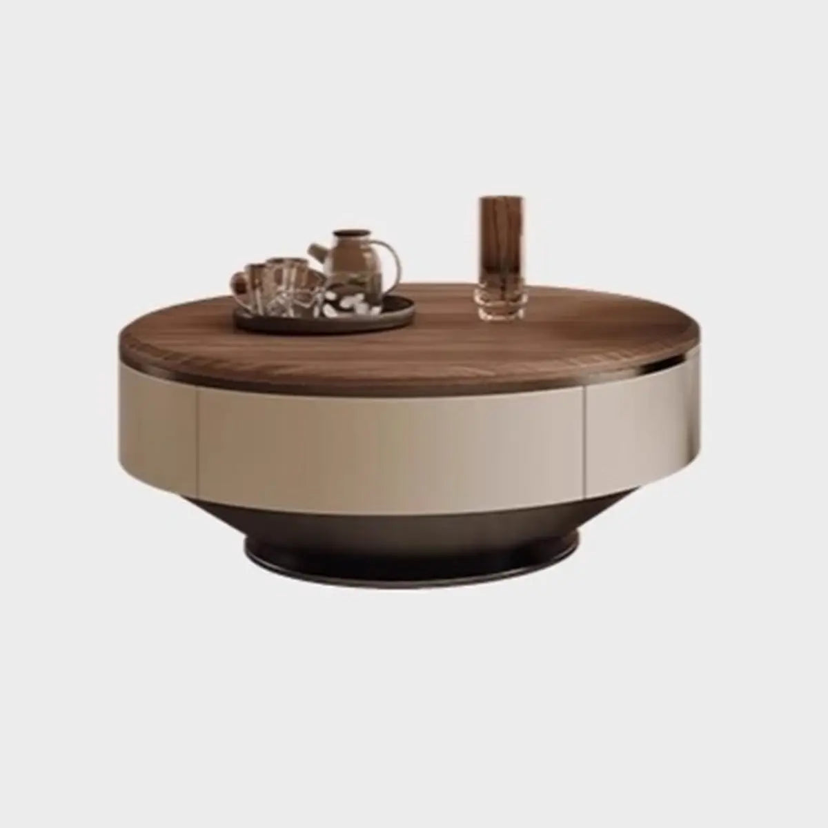 Brown Wood Top Nesting Round Coffee Table with Drawers Image - 5