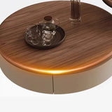 Brown Wood Top Nesting Round Coffee Table with Drawers Image - 8