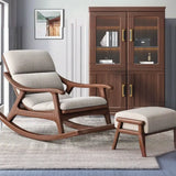 Brown Wood Track Arms Rocking Chair with Ottoman Image - 1