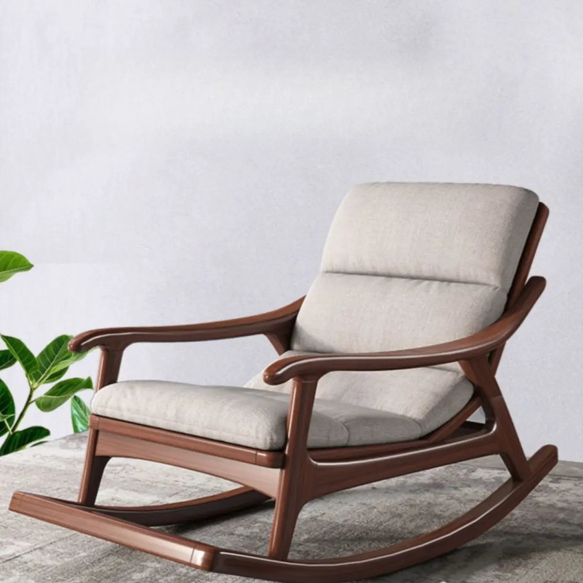 Brown Wood Track Arms Rocking Chair with Ottoman Image - 7