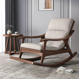 Brown Wood Track Arms Rocking Chair with Ottoman Image - 2