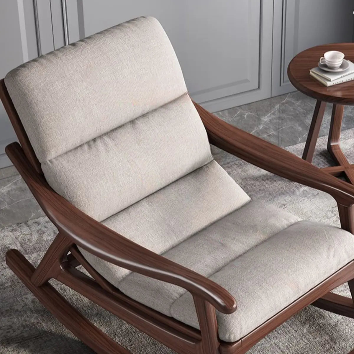 Brown Wood Track Arms Rocking Chair with Ottoman Image - 9