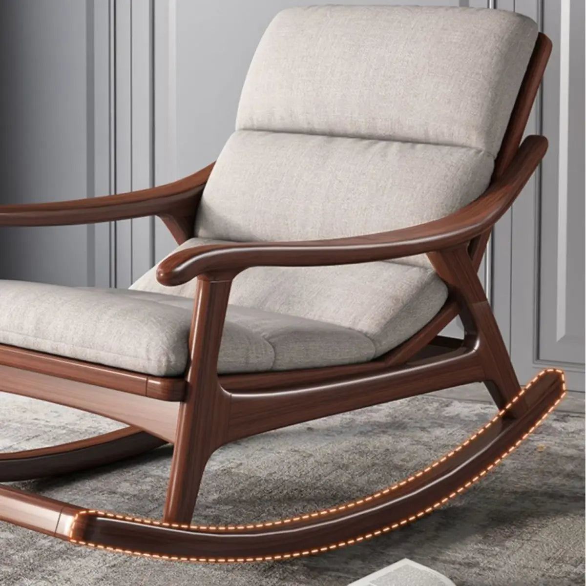 Brown Wood Track Arms Rocking Chair with Ottoman Image - 4