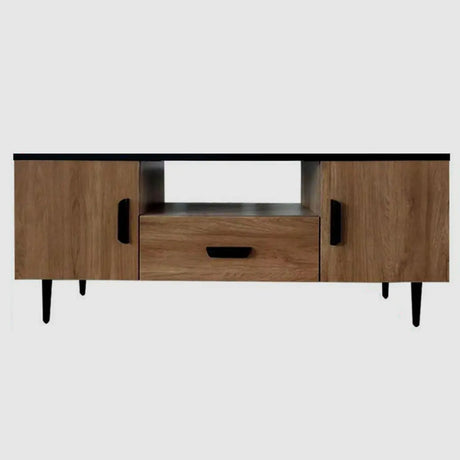 Brown Wooden Drawers Cabinet Rectangular TV Stand Image - 2