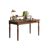 Brown Wooden Hutch Drawers Rectangle Writing Desk Image - 2