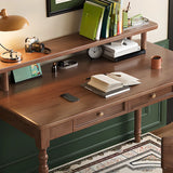 Brown Wooden Hutch Drawers Rectangle Writing Desk Image - 7