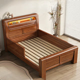 Brown Wooden Kids Bed with Guardrail and Footboard Image - 5