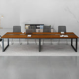 Brown Wooden Rectangle Black Base Long Executive Desk Image - 1