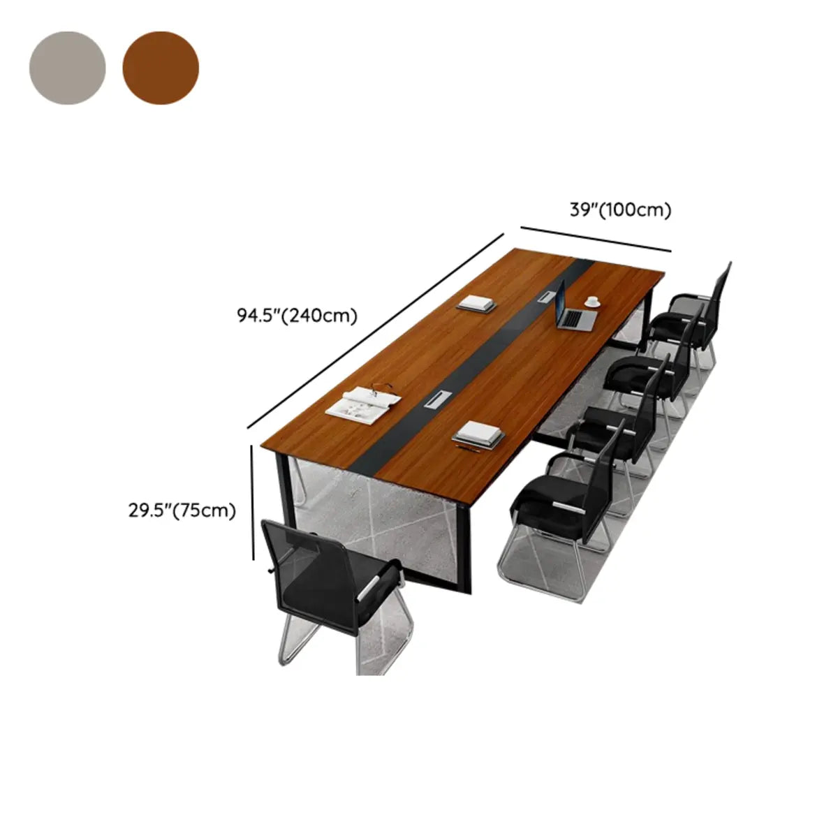 Brown Wooden Rectangle Black Base Long Executive Desk 