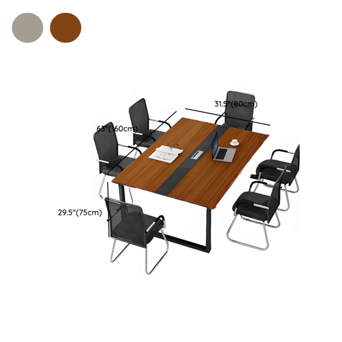 Brown Wooden Rectangle Black Base Long Executive Desk Image - 14