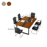 Brown Wooden Rectangle Black Base Long Executive Desk Image - 14