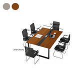 Brown Wooden Rectangle Black Base Long Executive Desk Image - 16