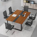 Brown Wooden Rectangle Black Base Long Executive Desk Image - 5