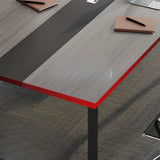 Brown Wooden Rectangle Black Base Long Executive Desk Image - 8