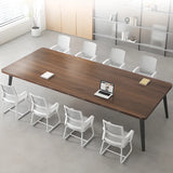 Brown Wooden Rectangular Multi-Person Writing Desk Image - 4