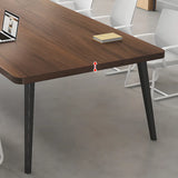 Brown Wooden Rectangular Multi-Person Writing Desk Image - 5