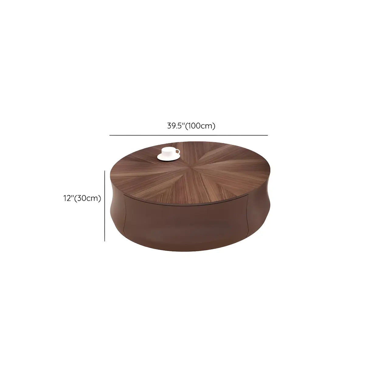 Brown Wooden Texture Round Coffee Table with Storage 