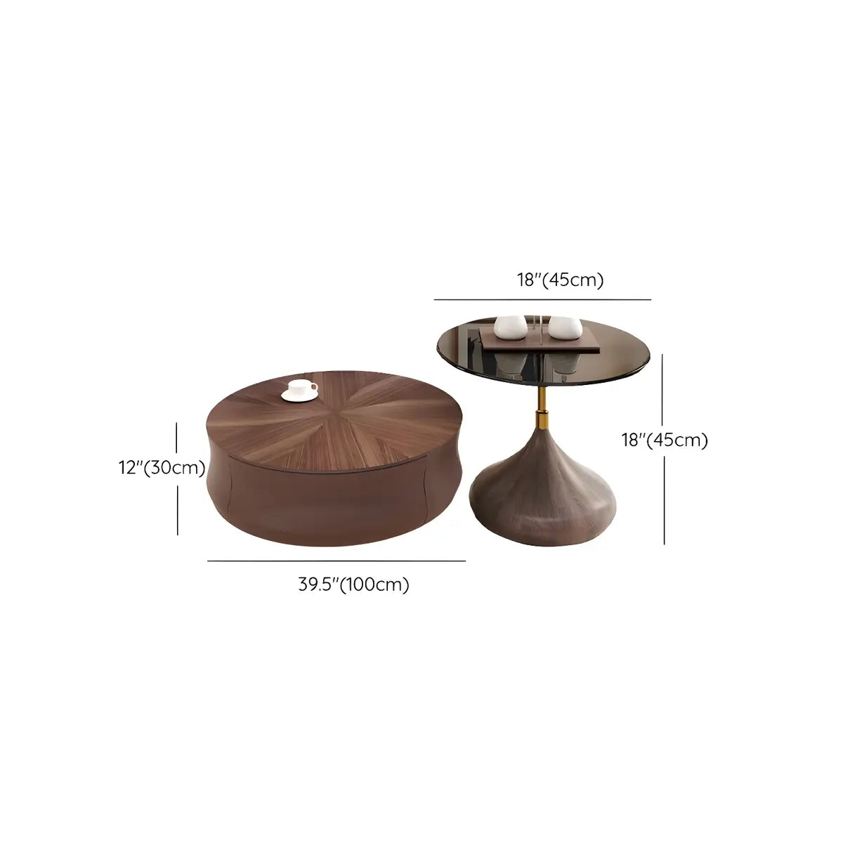 Brown Wooden Texture Round Coffee Table with Storage Image - 14