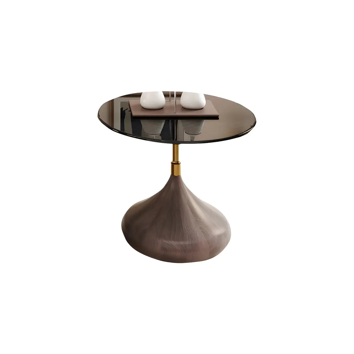 Brown Wooden Texture Round Coffee Table with Storage Image - 3