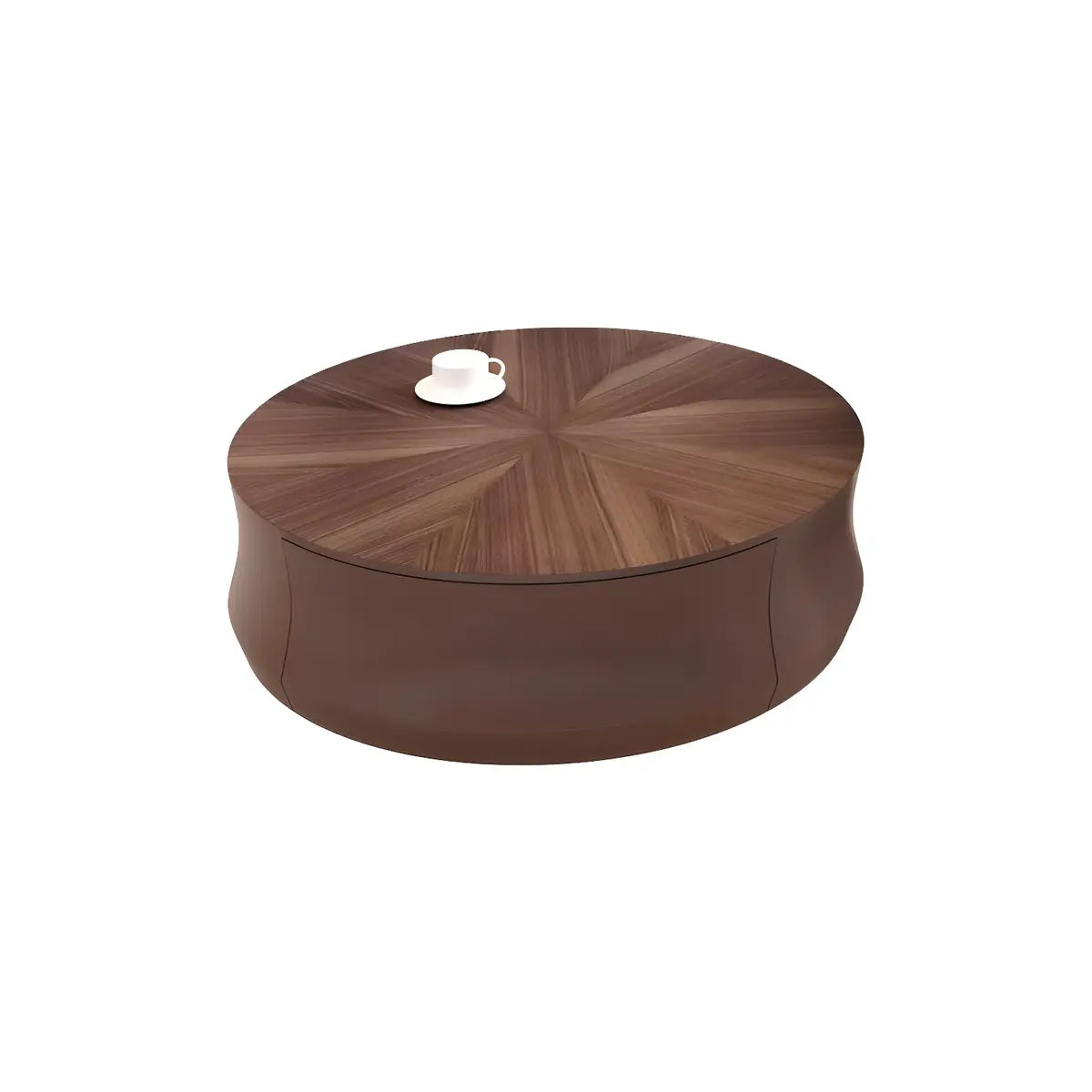 Brown Wooden Texture Round Coffee Table with Storage Image - 5