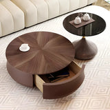 Brown Wooden Texture Round Coffee Table with Storage Image - 6