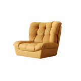 Brown Yellow Tufted Back Armless Wood Frame Side Chair Image - 9