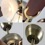 Brushed Nickel Flowers Wood Blades Ceiling Fan Light Image - 13