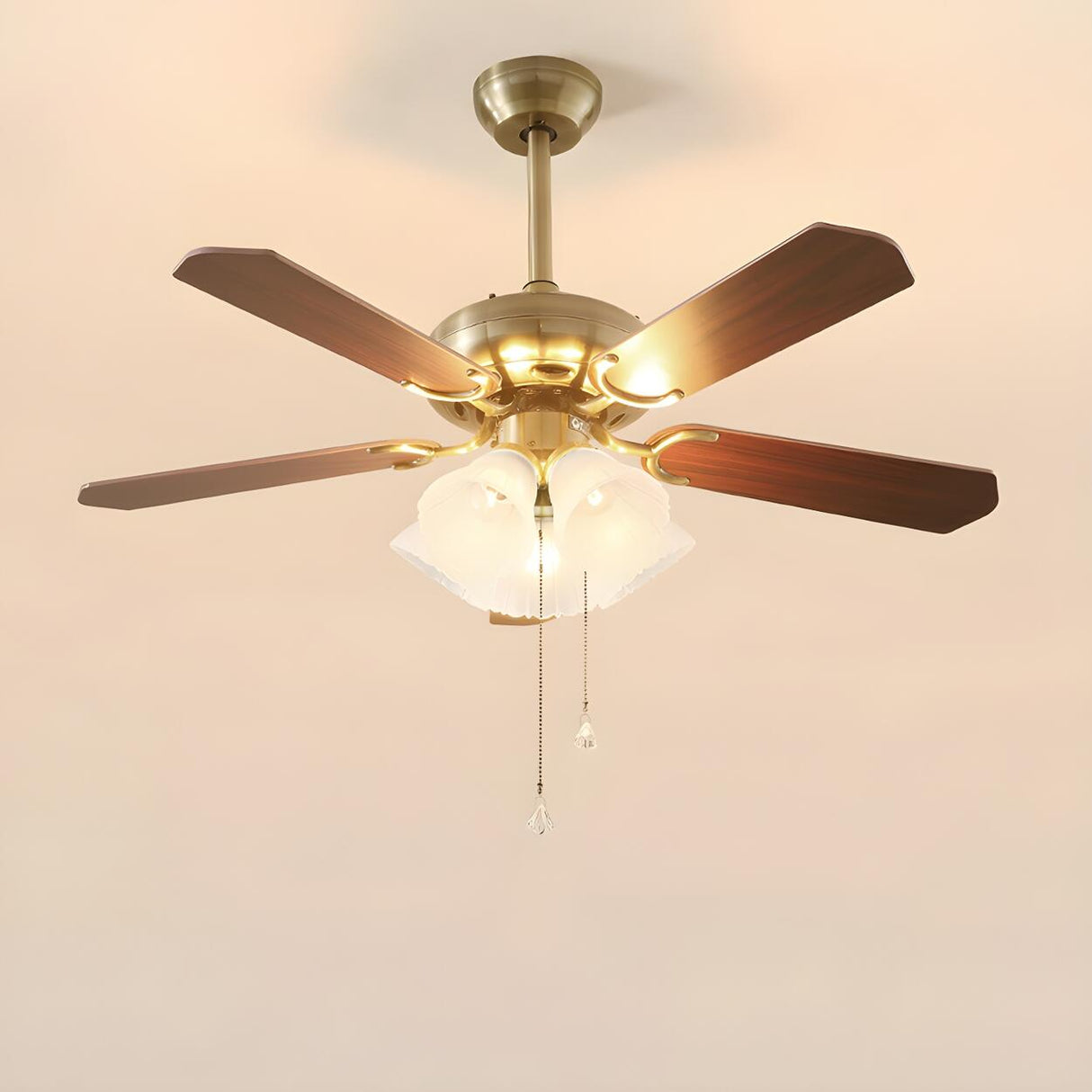 Brushed Nickel Flowers Wood Blades Ceiling Fan Light Image - 14