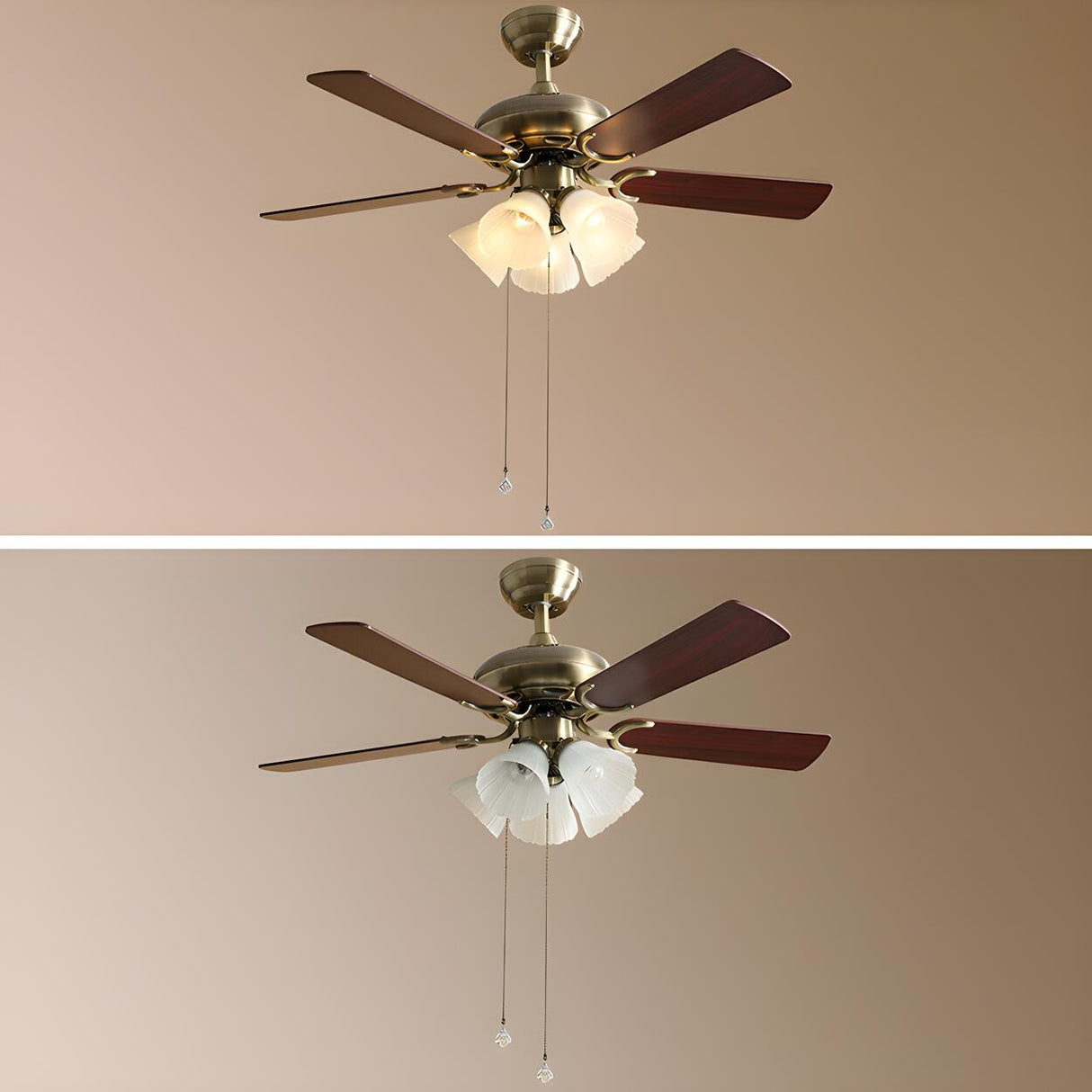 Brushed Nickel Flowers Wood Blades Ceiling Fan Light Image - 15