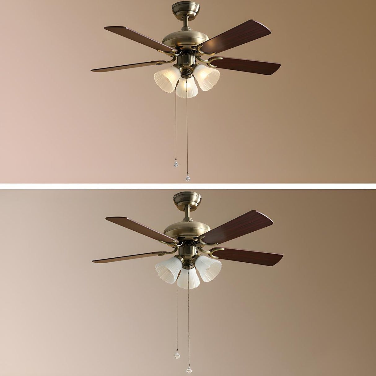 Brushed Nickel Flowers Wood Blades Ceiling Fan Light Image - 17