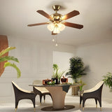 Brushed Nickel Flowers Wood Blades Ceiling Fan Light Image - 18