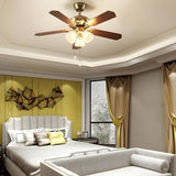 Brushed Nickel Flowers Wood Blades Ceiling Fan Light Image - 19