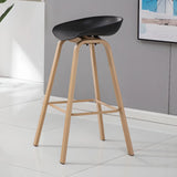 Bucket Backrest Wood 4 Legs Tall Bistro Bar Stool Black Image - 1