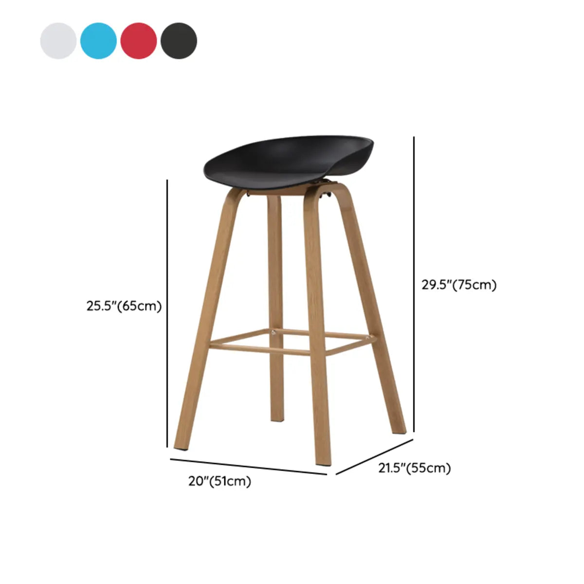 Bucket Backrest Wood 4 Legs Tall Bistro Bar Stool Black 