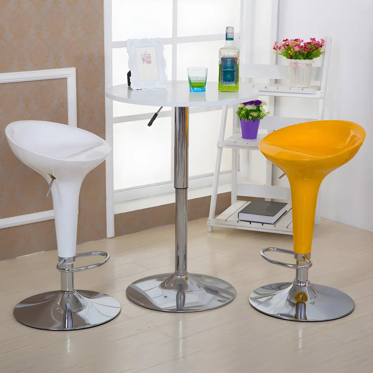 Bucket Chrome Adjustable Swivel Pedestal Bar Stool Image - 1