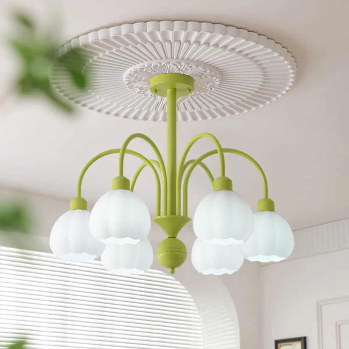 Bud Matcha Green Metal Down Living Room Chandelier Image - 1