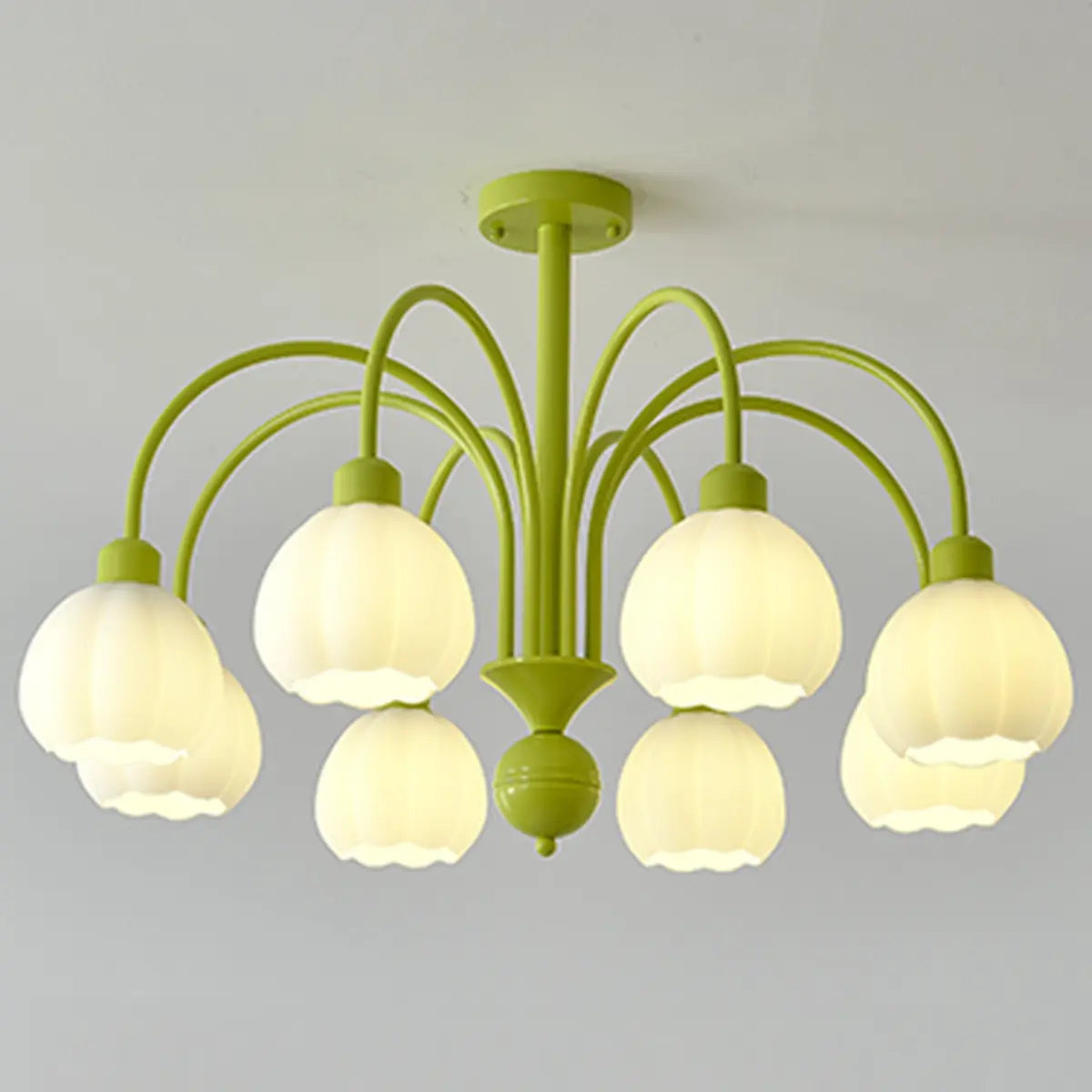 Bud Matcha Green Metal Down Living Room Chandelier Image - 14