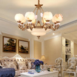 Bud Tiered Stone Metal Gold Living Room Chandelier Image - 1