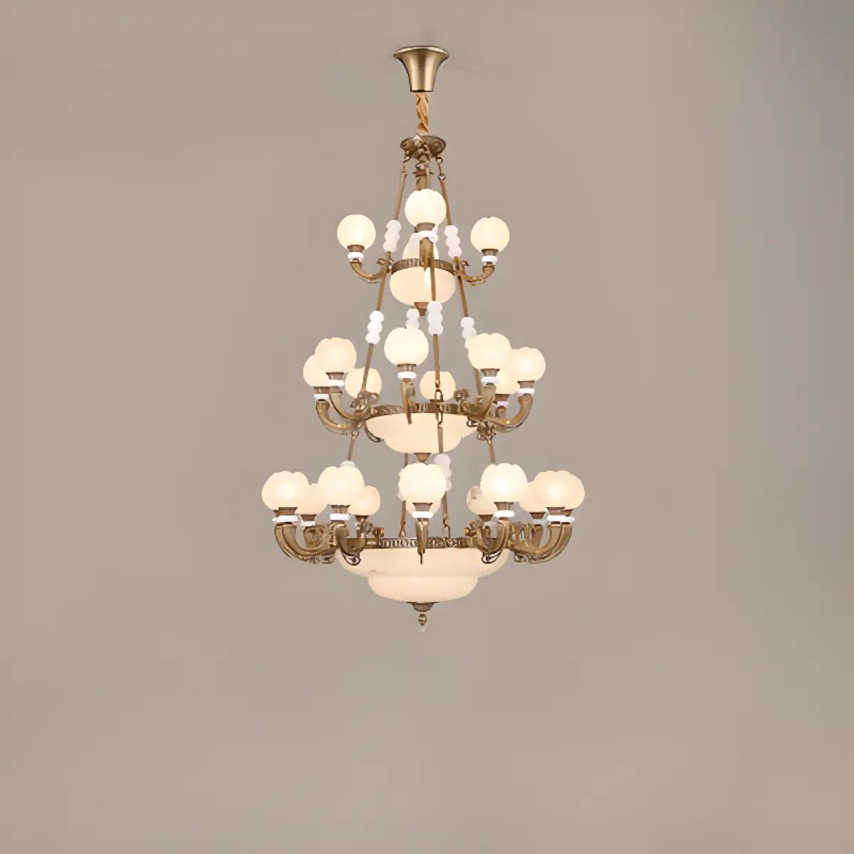 Bud Tiered Stone Metal Gold Living Room Chandelier Image - 10